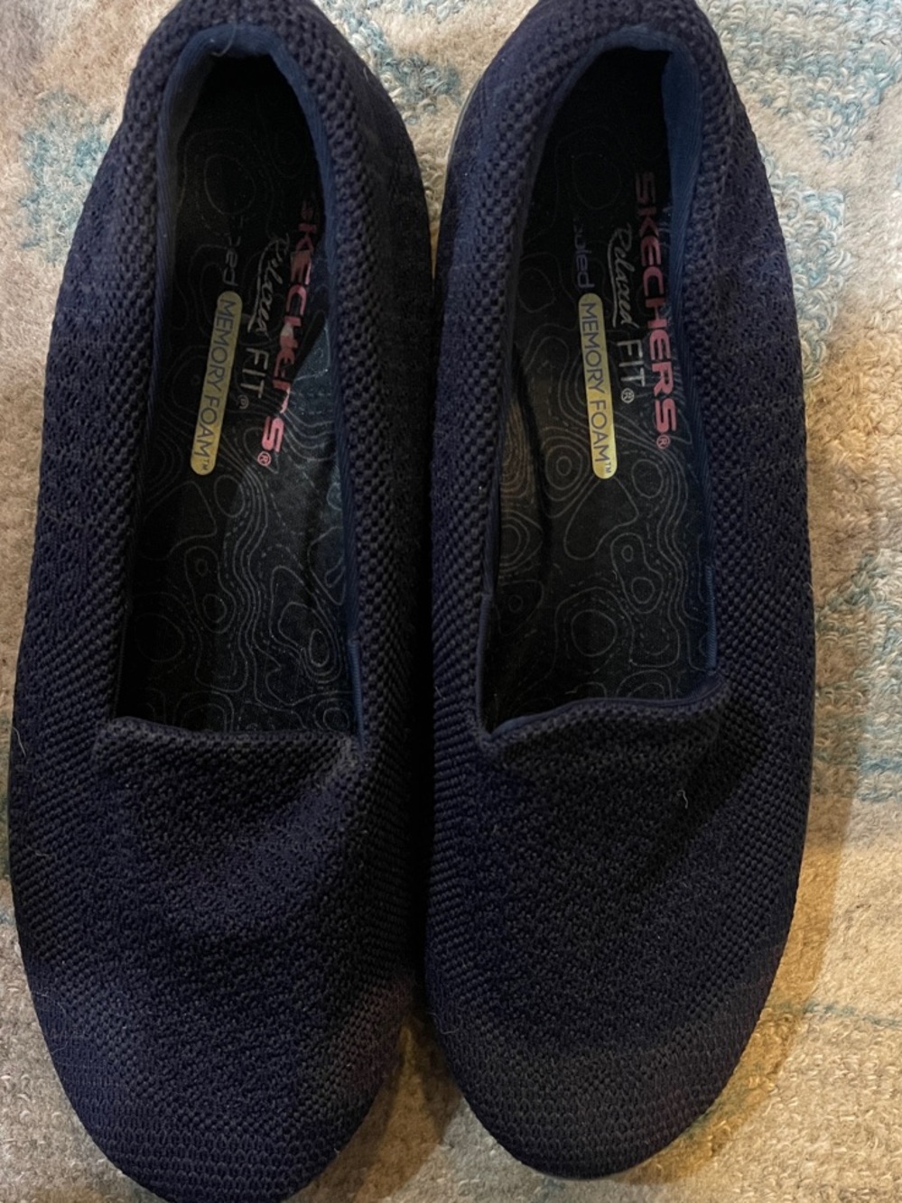 Skechers Women's Slip-On Knit Flats in Navy Relaxed Fit AirCooled Memory Foam9.5